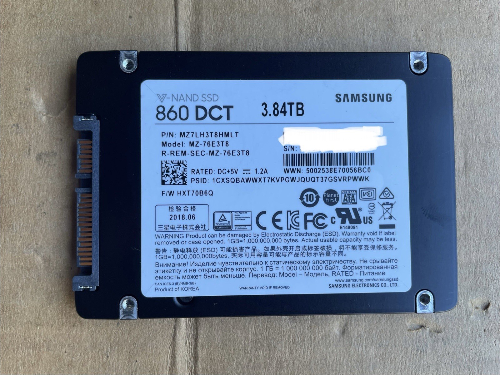Samsung 860 DCT 3.84TB SATA Enterprise Data Center SSD MZ-76E3T8 -Health 97%