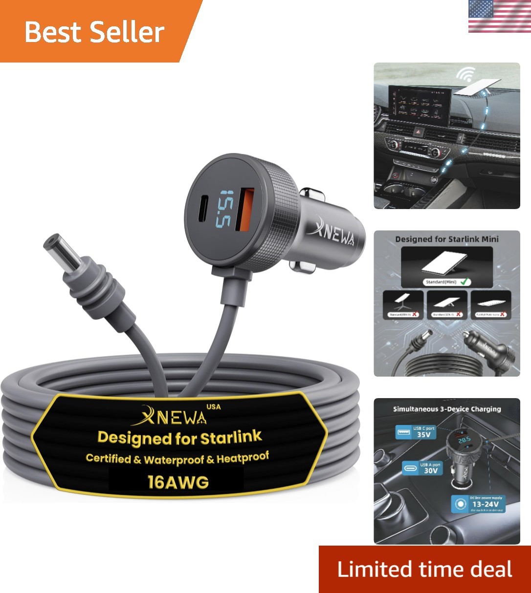 Military-Grade Starlink Mini Adapter 3M/10FT - Durable Power for All Vehicles