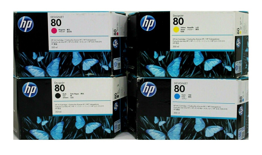 4 x Genuine HP Ink Designjet 1050 1055 CM / No 80 C4871A C4846A -C4848A INK