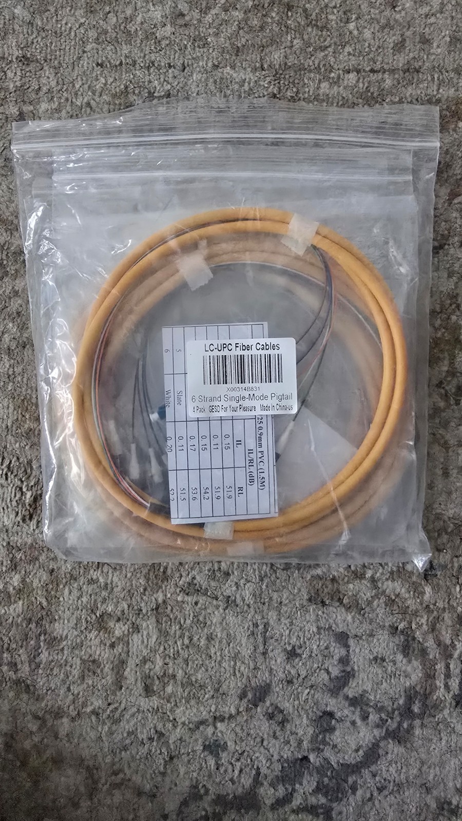 4PACK 1.5m (5ft) LC-UPC 6 Strand Single Mode 9/125 Fiber Optic Pigtail