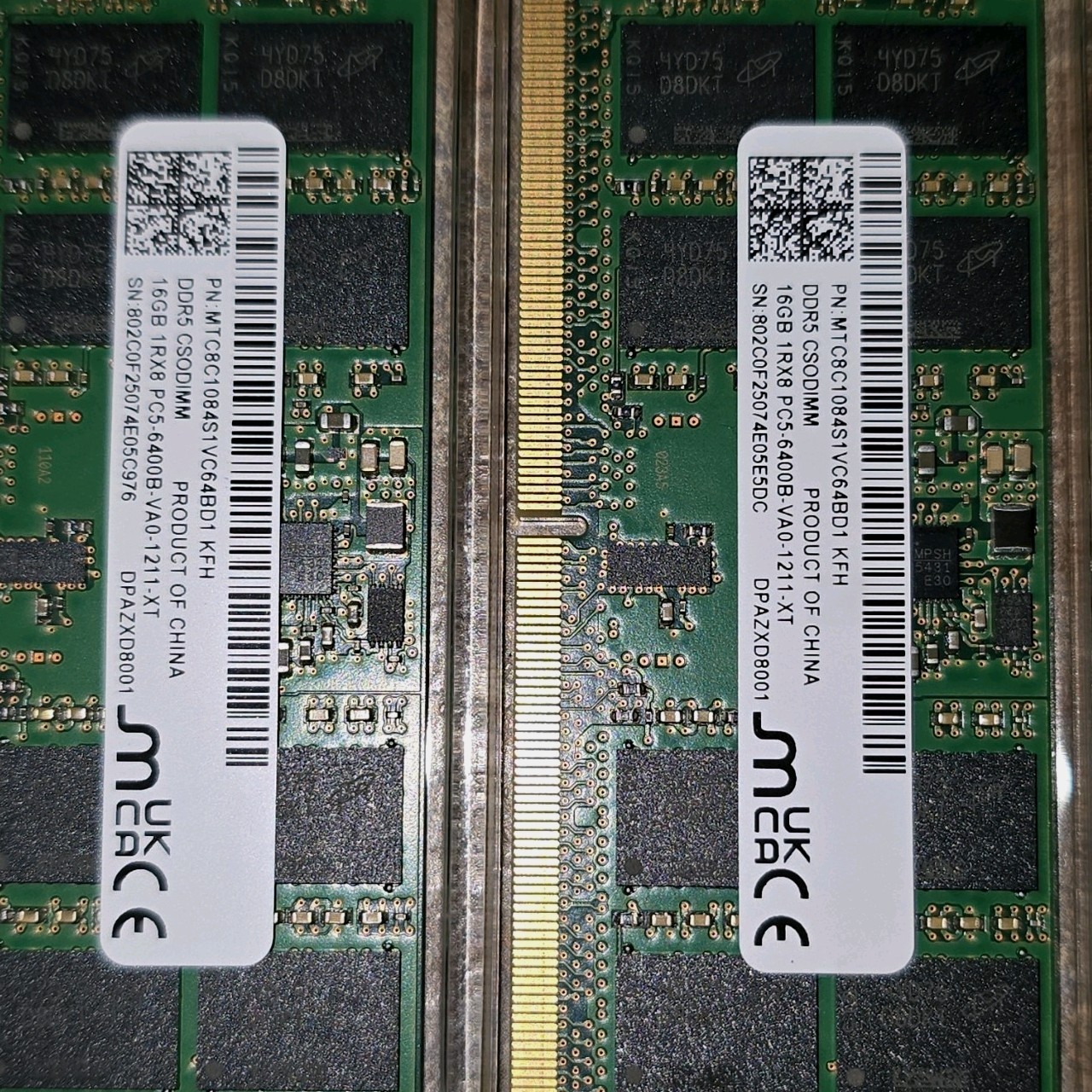 Micron 16GB DDR5-6400 ECC DIMM RAM MTC8C1084S1VC64BD1 Lot of 2