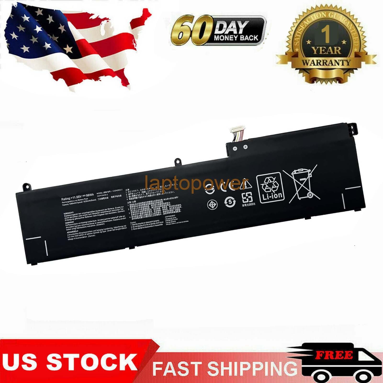 C32N2002-2 Laptop Battery for Asus ZenBook Pro 15 Flip OLED UP6502ZA UP6502ZD US