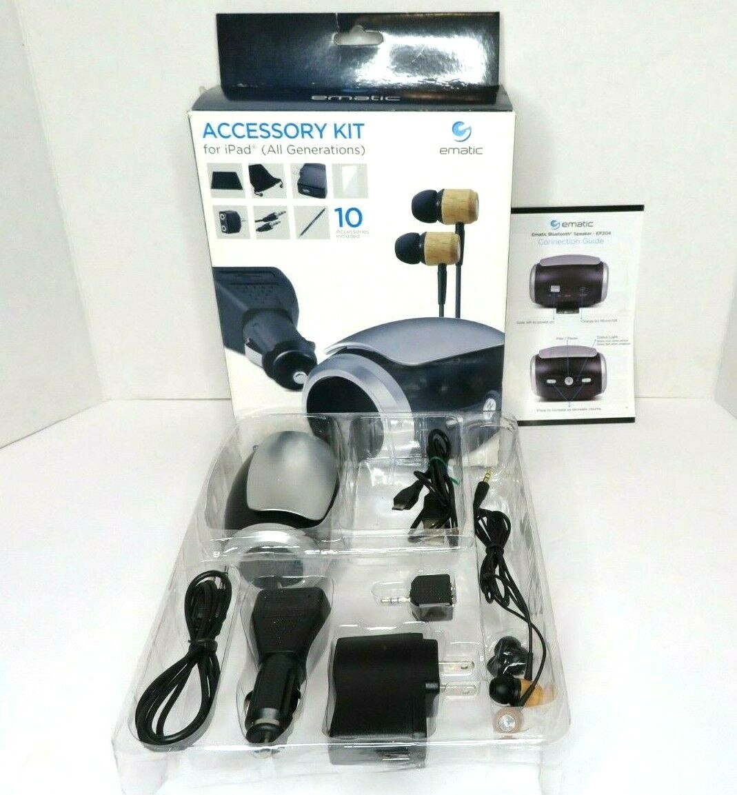 Ematic Accessory Kit for Apple iPad iPhone & iPod w/ Bluetooth Speaker & Earbuds