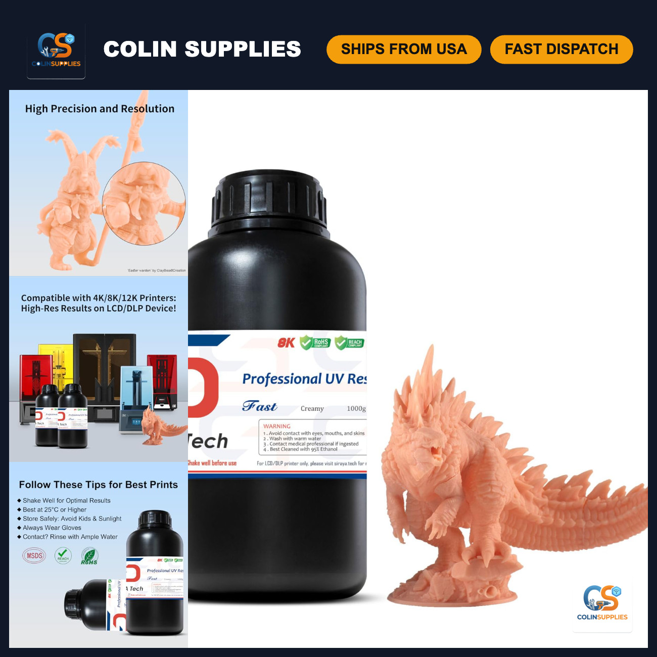 High-Quality Fast ABS-Like 3D Printer Resin, Non-Brittle, Creamy, 1kg for Printi