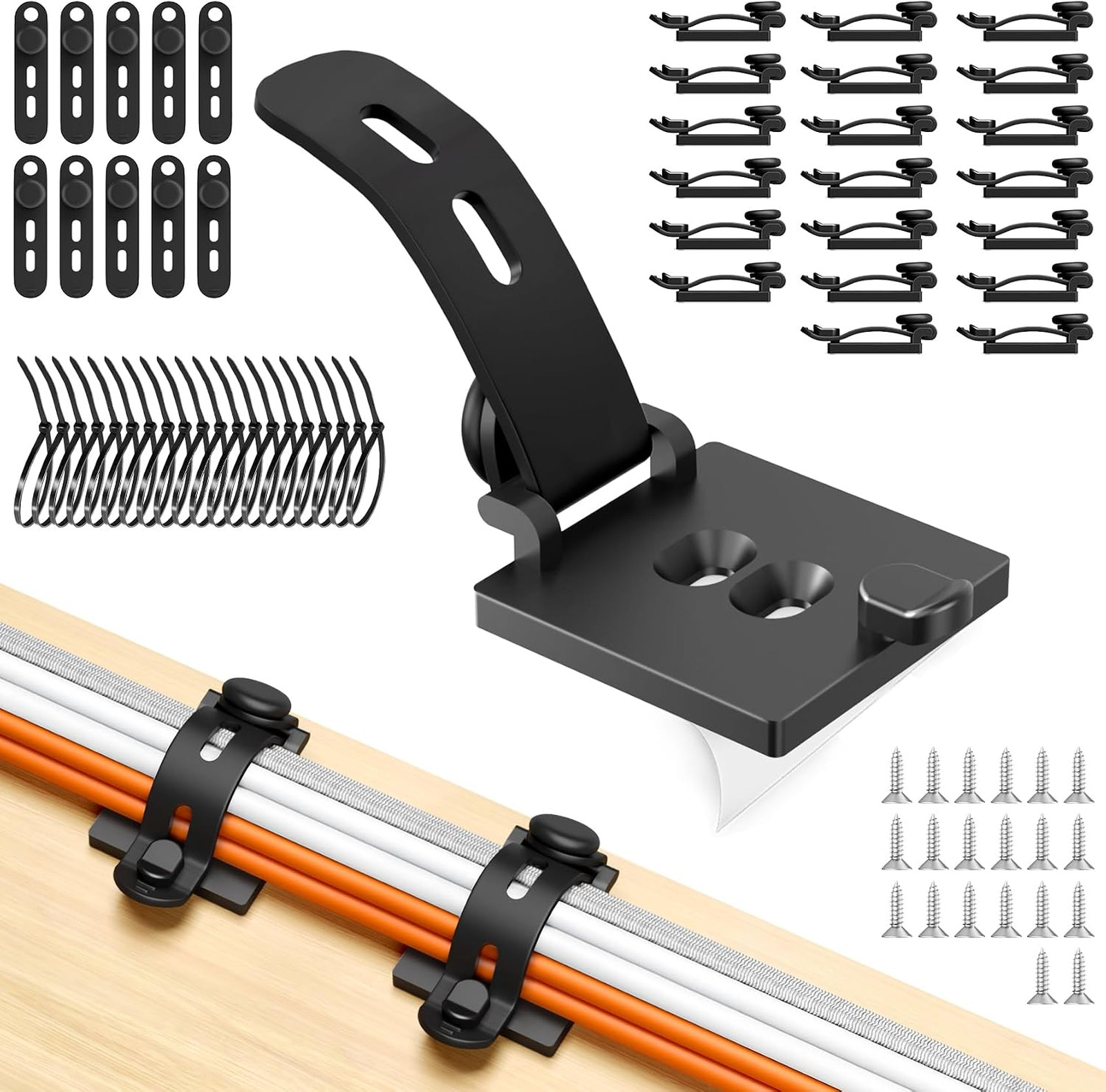 20PCS Cable Management Kit Adhesive Clips and Holders, Reusable Silicone Ties