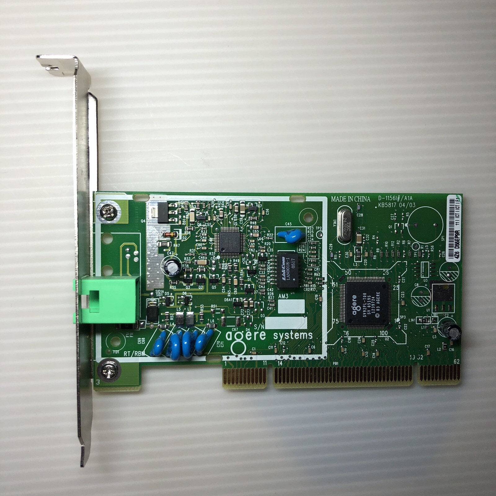 Agere Systems 56K Modem / Fax Card HP P/N:5188-1026 Model D-1156A1A Lite-On