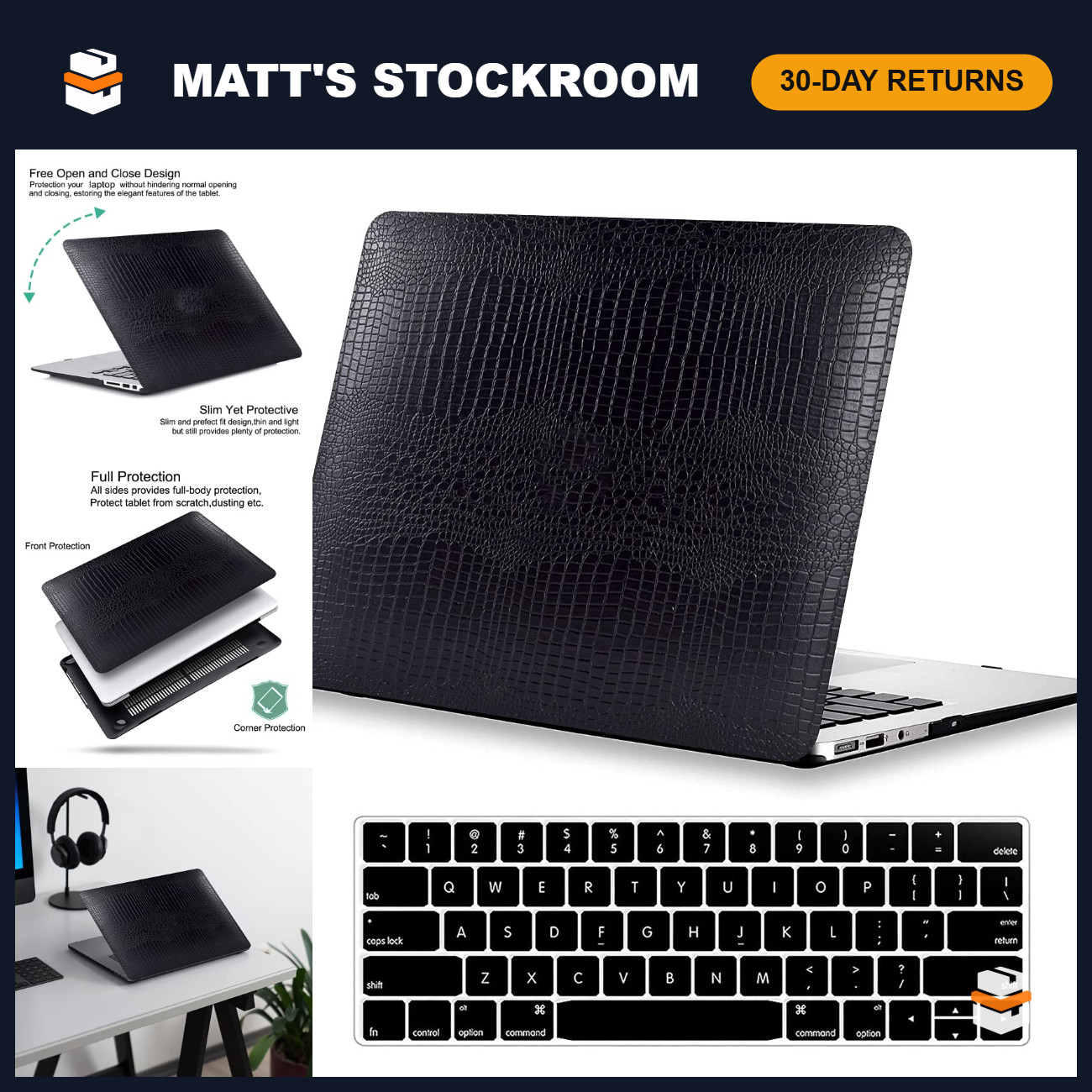 Crocodile Texture MacBook Pro 13" Case M2/M1 (2016-2026) - Black Protective Cove