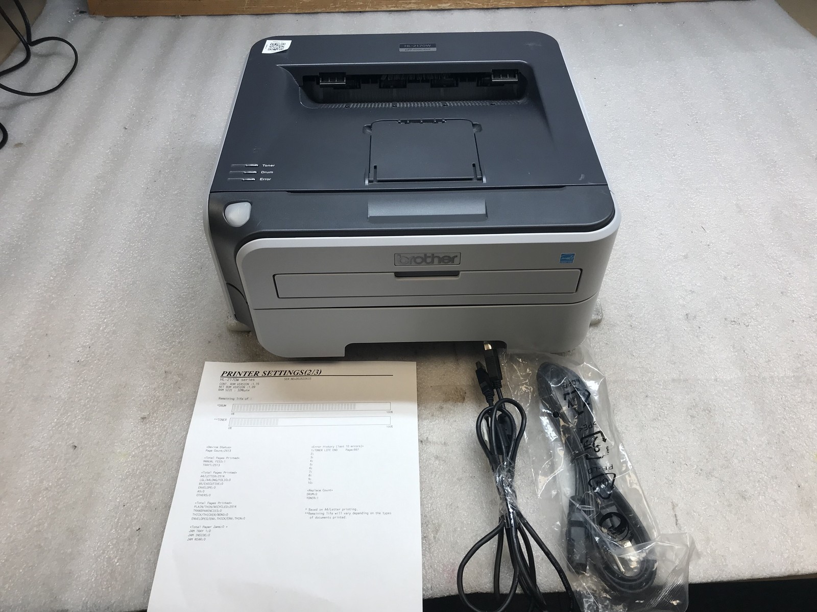 Brother HL-2170W Monochrome Wireless Laser Printer 2513 Page Count