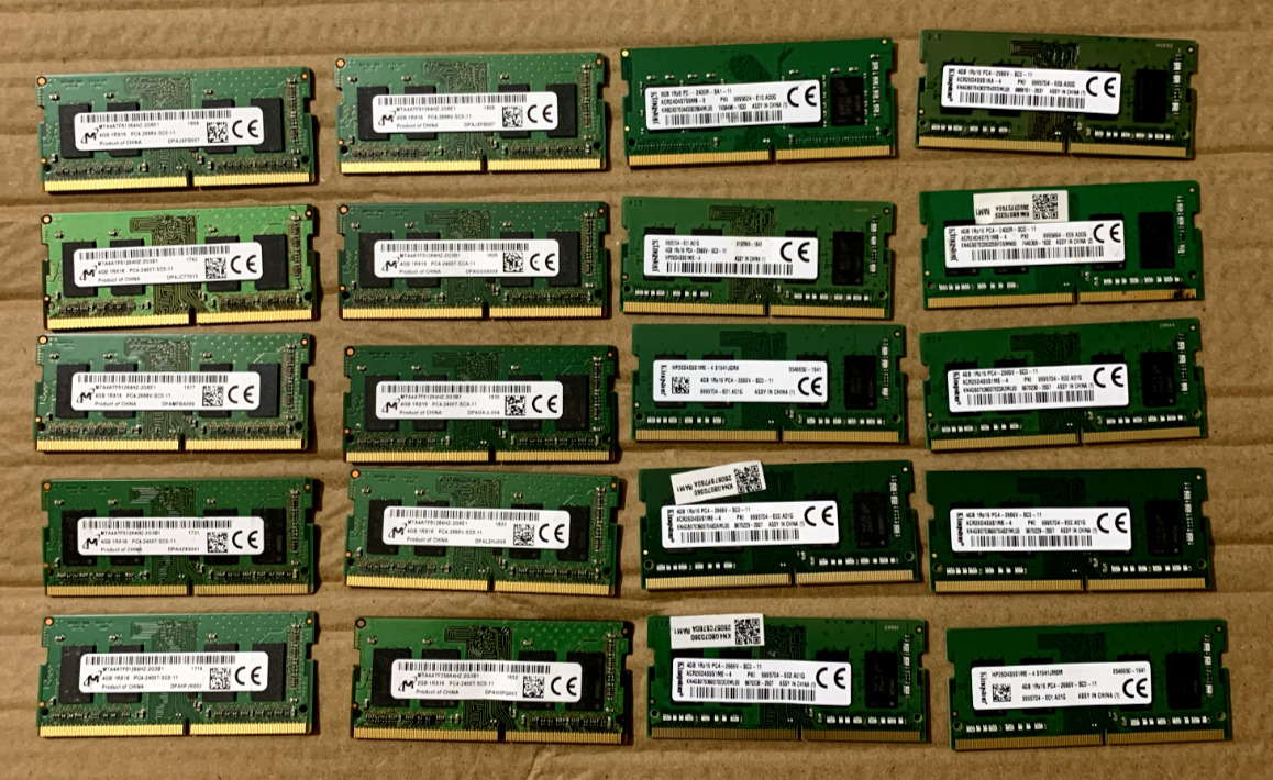 Mixed Lot of 20 Micro & Kingston DDR4 Laptop Memory Ram (4GB X 20)
