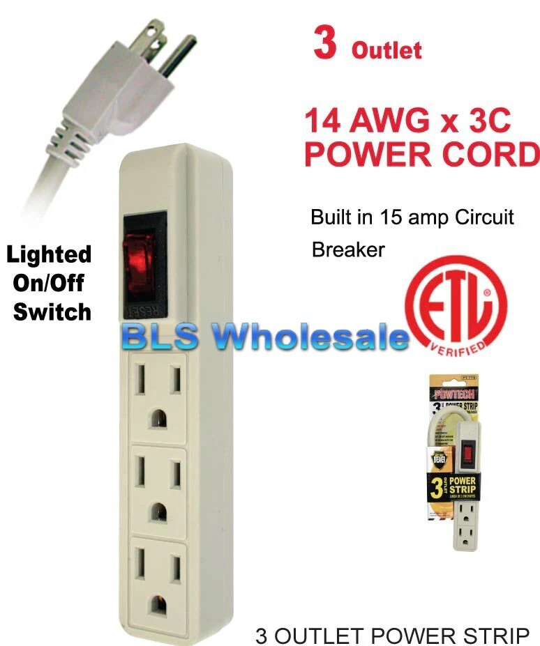 Electrical 3 Outlet POWER STRIP AC Wall Plug Electric Splitter with Power Switch