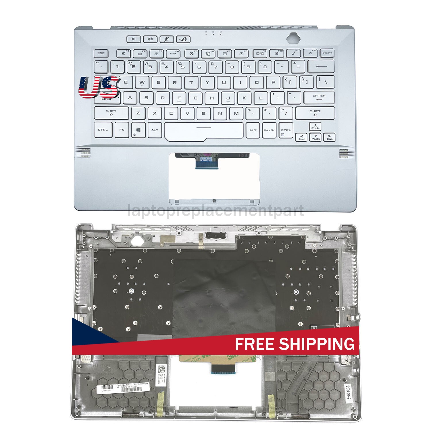 For Asus GA401Q GA401 GA401I GA401U Palmrest Case Backlit Keyboard Silver 14" US