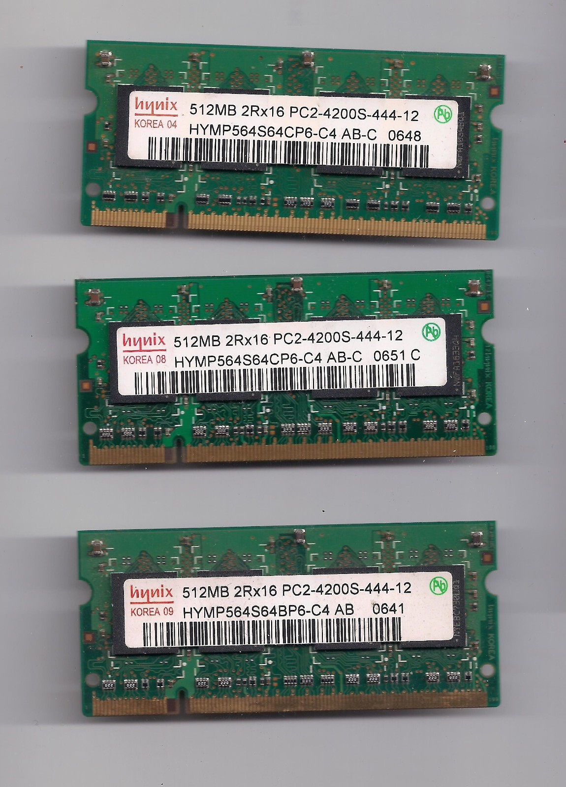 1 Hynix 512MB 2Rx16 PC2-4200S-444-12 DDR2 Laptop Memory