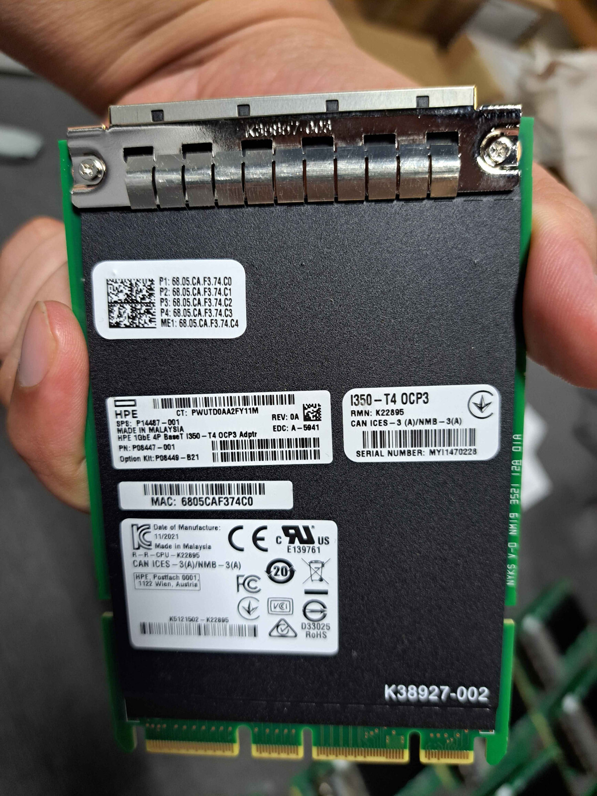 P08449-B21 P14487-001 HPE Intel I350-T4 1GbE 4-Port Base-T OCP3 Adapter