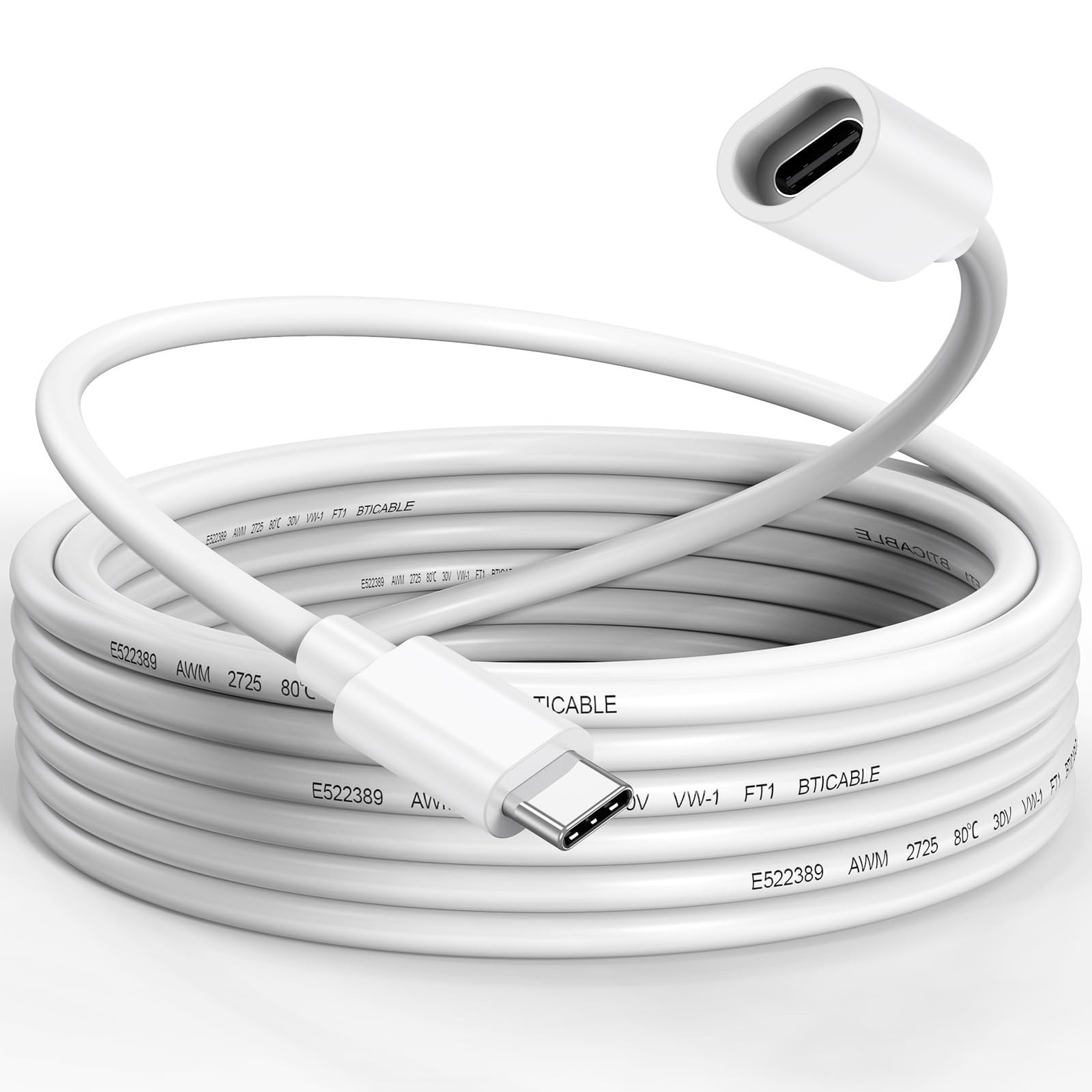 URELEGAN 15FT USBC Extension Cable for Ring Solar Panel and Camera 15FT, White