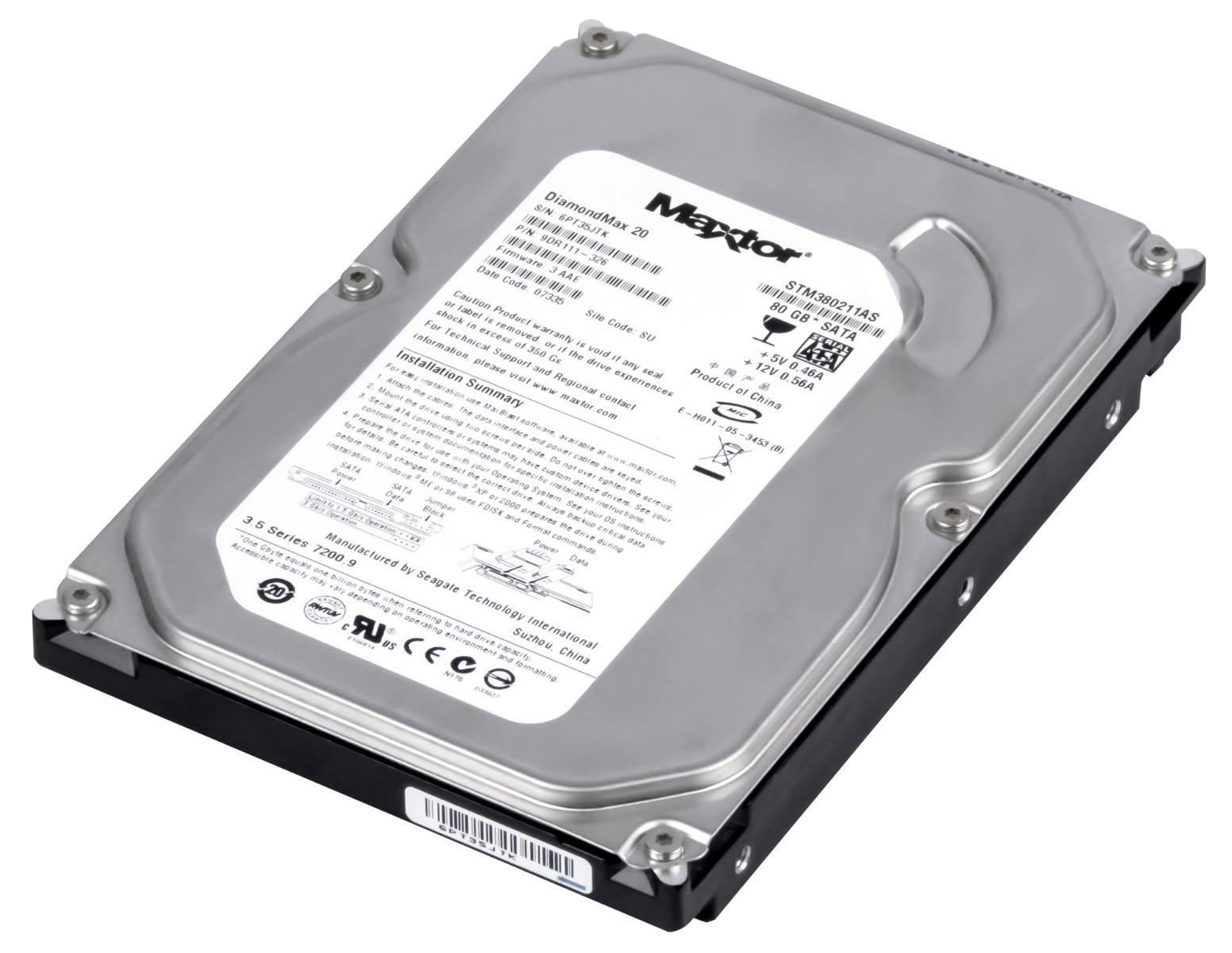 HARD DRIVE MAXTOR DiamondMax 20 STM380211AS 80GB 7.2K 2MB SATA II 3.5''