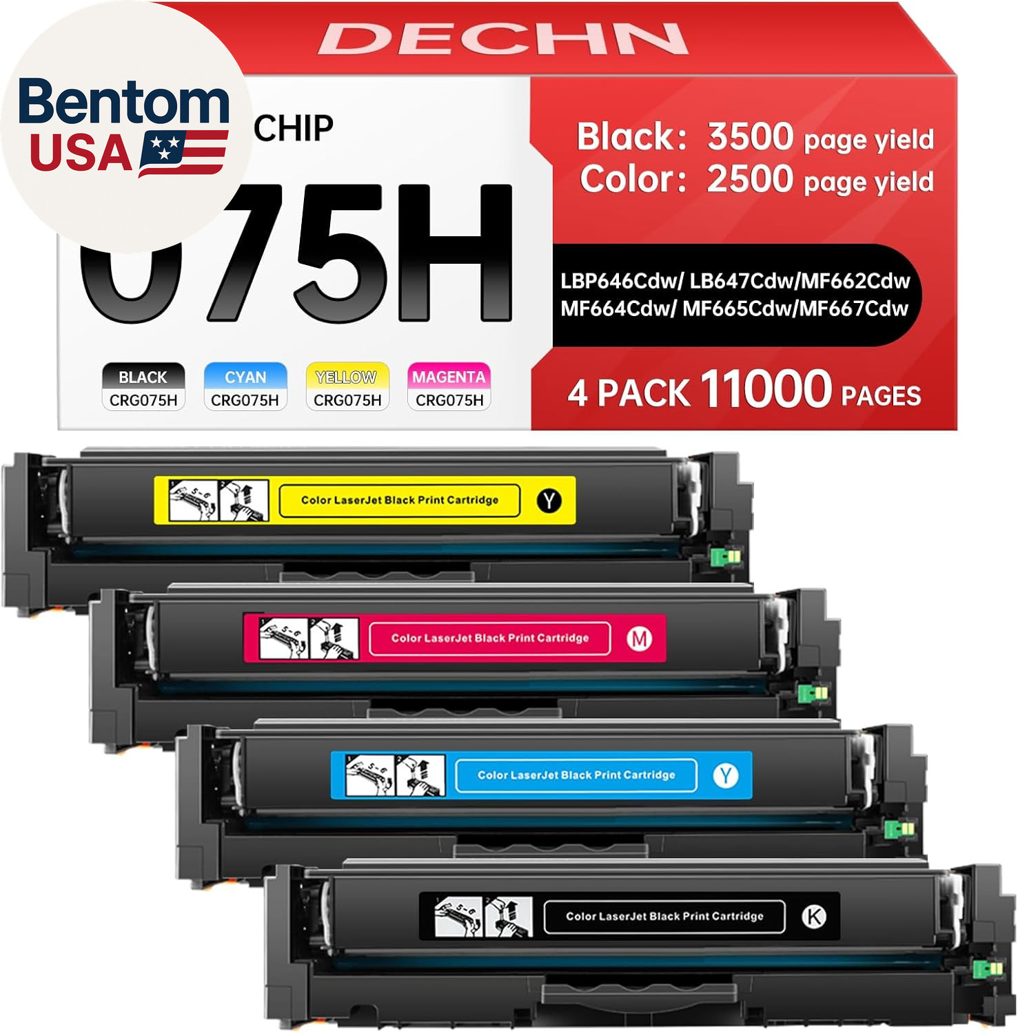 CRG-075H High Yield Toner Set Compatible with Canon 075 Toner Cartridge(With New