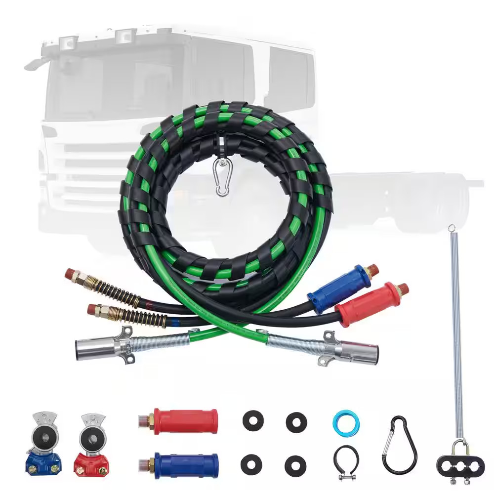 12 Ft. Semi Truck Air Lines Kit with 2PCS Glad Hands 3-In-1 Air Hoses and 7 Way