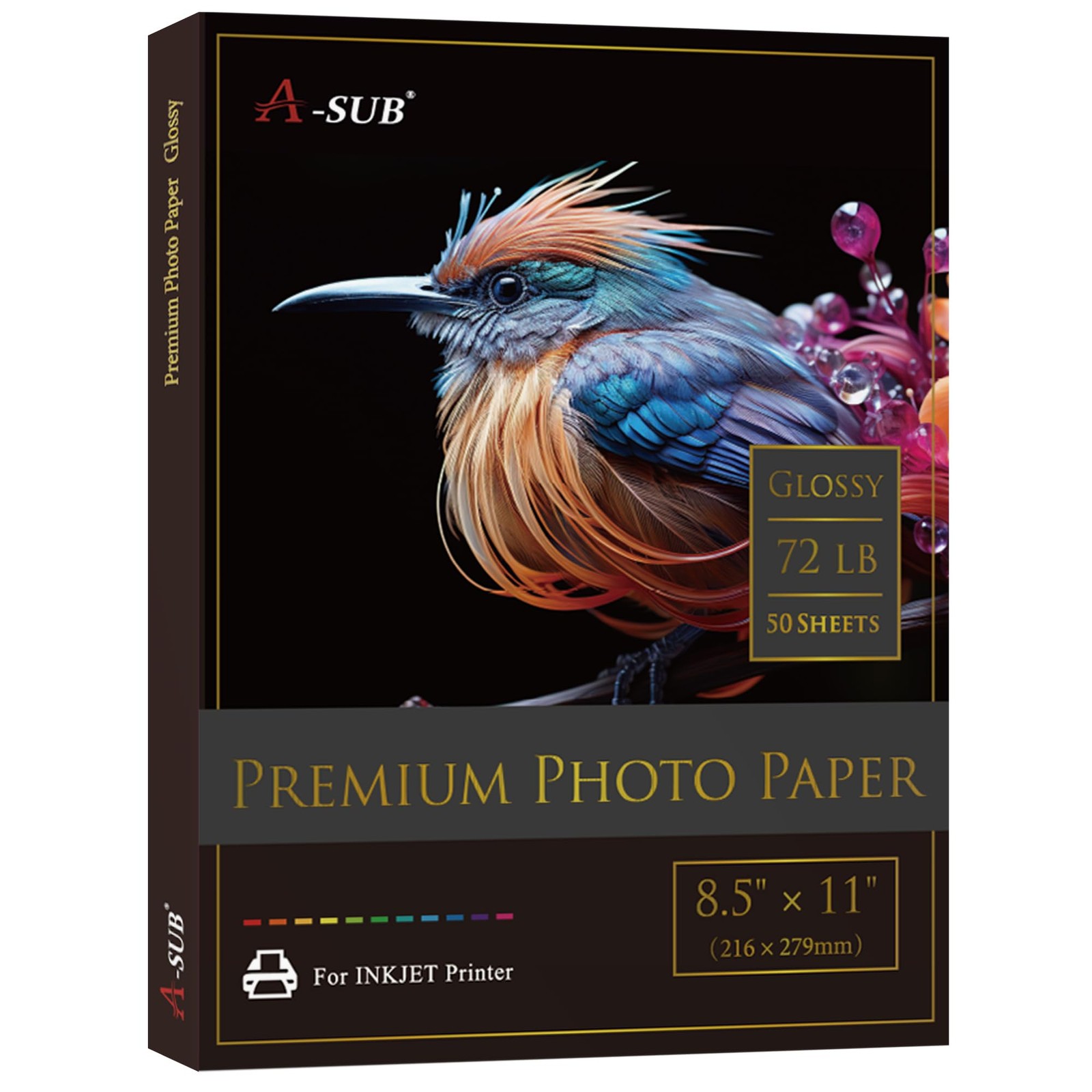 50 PCS Premium Photo Paper High Glossy 8.5x11 Inch 72lb For Inkjet Single Side