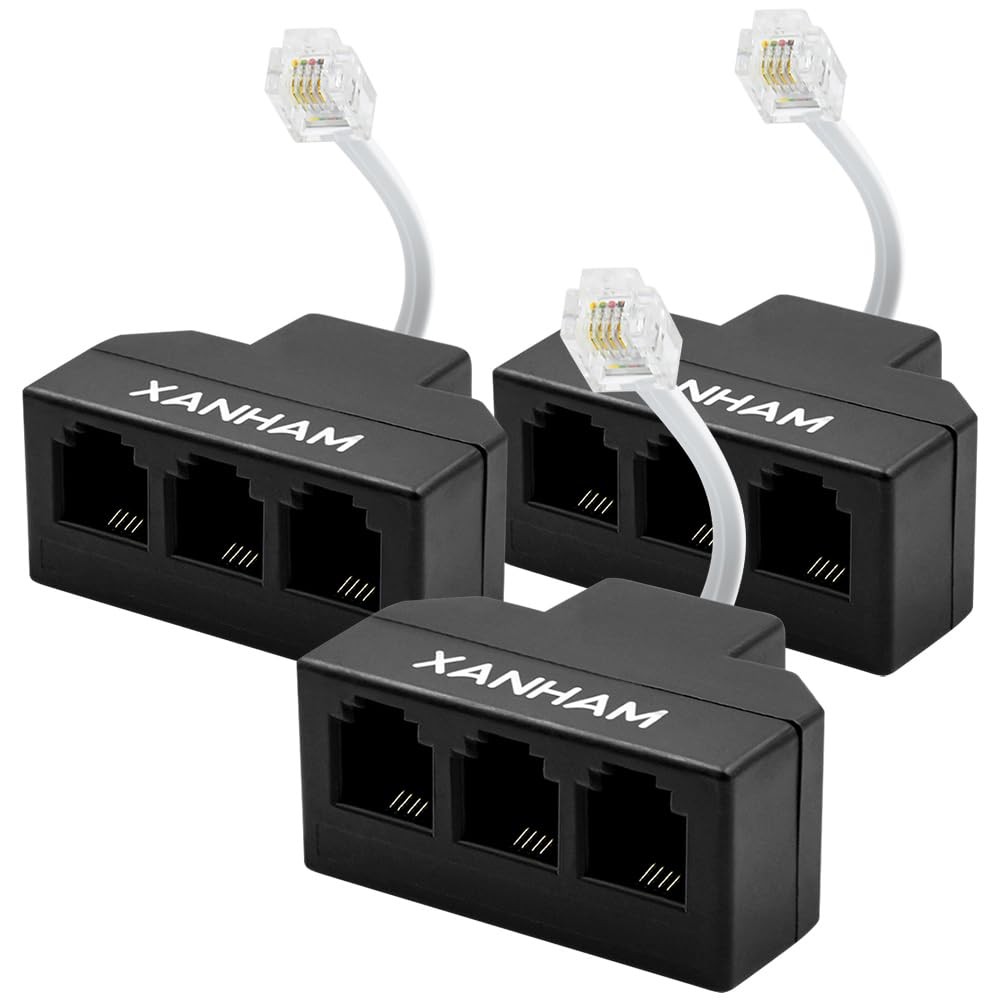 RJ11 Cable 3 Way Splitter3 Pack 6P4C Connector Phone Line Cord Adapter with 3...