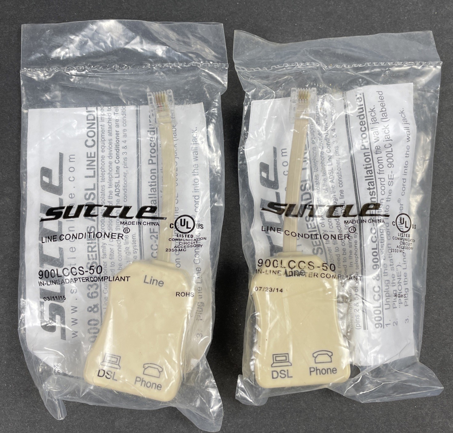 Suttle 900LCCS-2F ADSL Single Line Splitter In-line. Lot of 2 NEW/Sealed