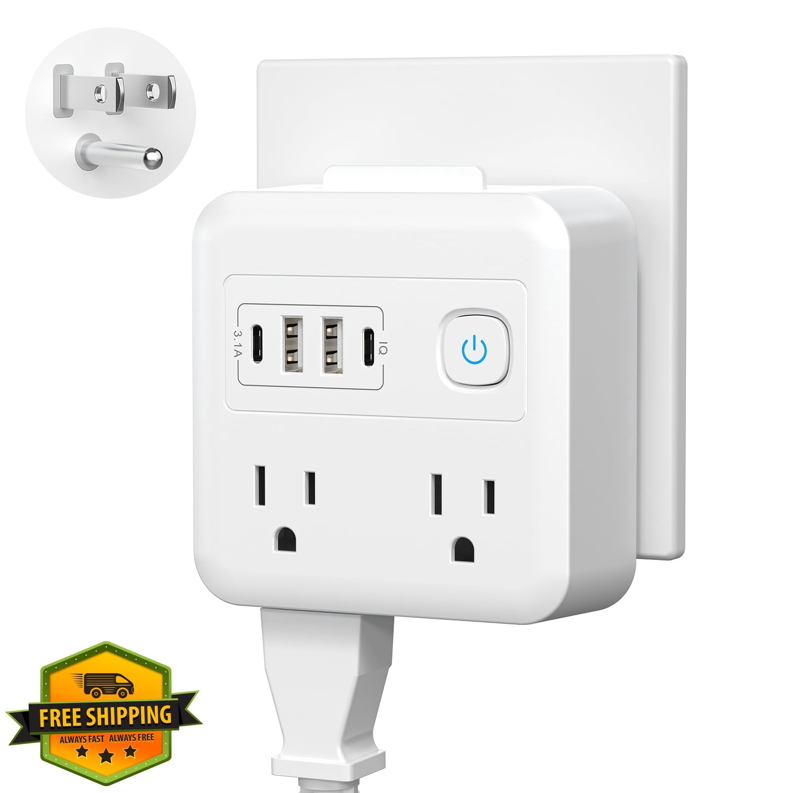 HITRENDS 8-in-1 Outlet Extender with 4 Outlets and 4 USB Ports (2 USB-C), Cha...