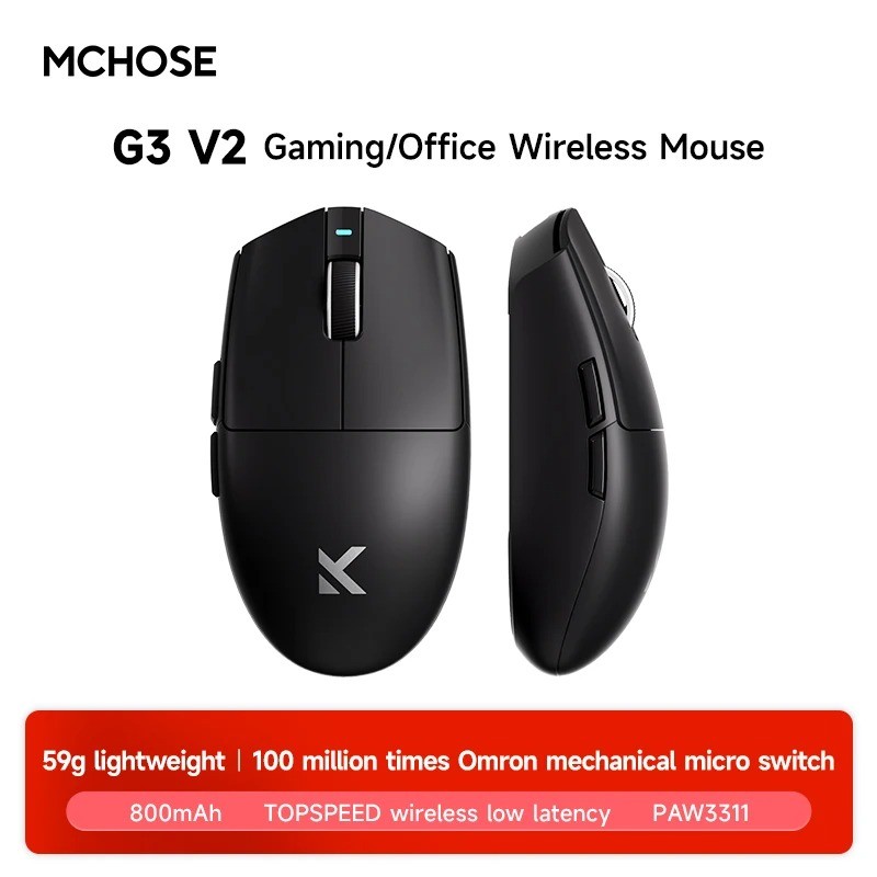 MCHOSE G3 V2 Wireless Gaming Mouse PAW 3311 Sensor Tri-mode 800mAh 12000dpi
