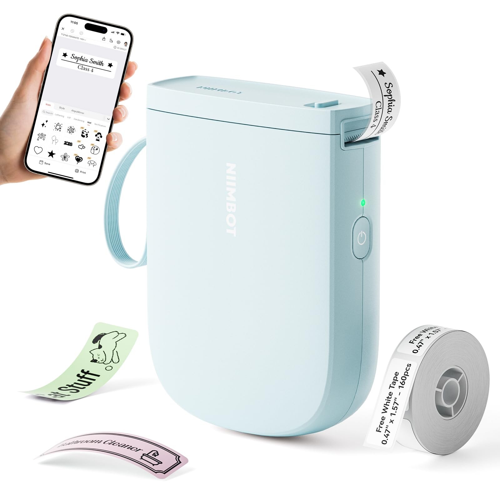 NIIMBOT D11 Upgraded Version 300 DPI Label Maker with Tape, Blue Mini Portable