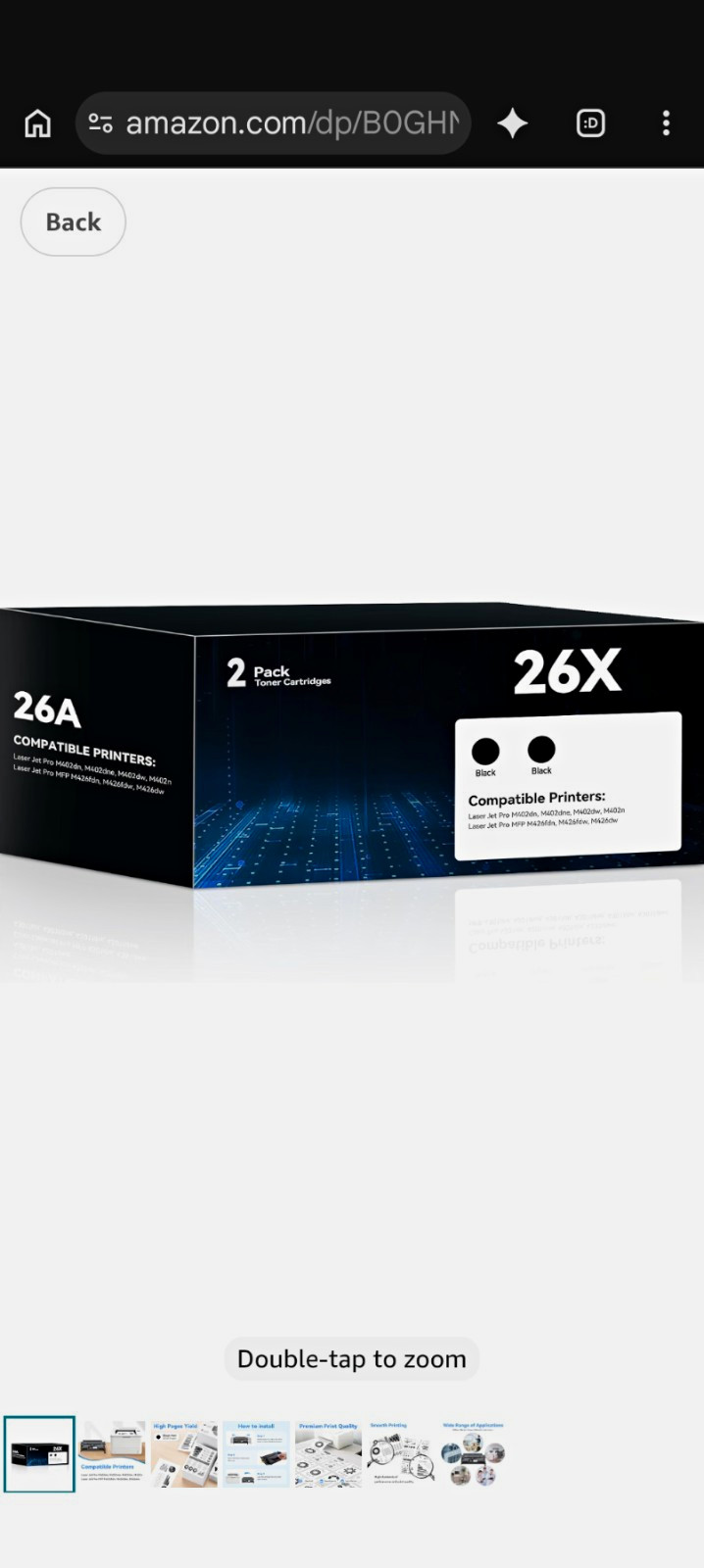 26X/26A Black Compatible Toner Cartridge 2 Pack for HP LaserJet Pro M402/M426