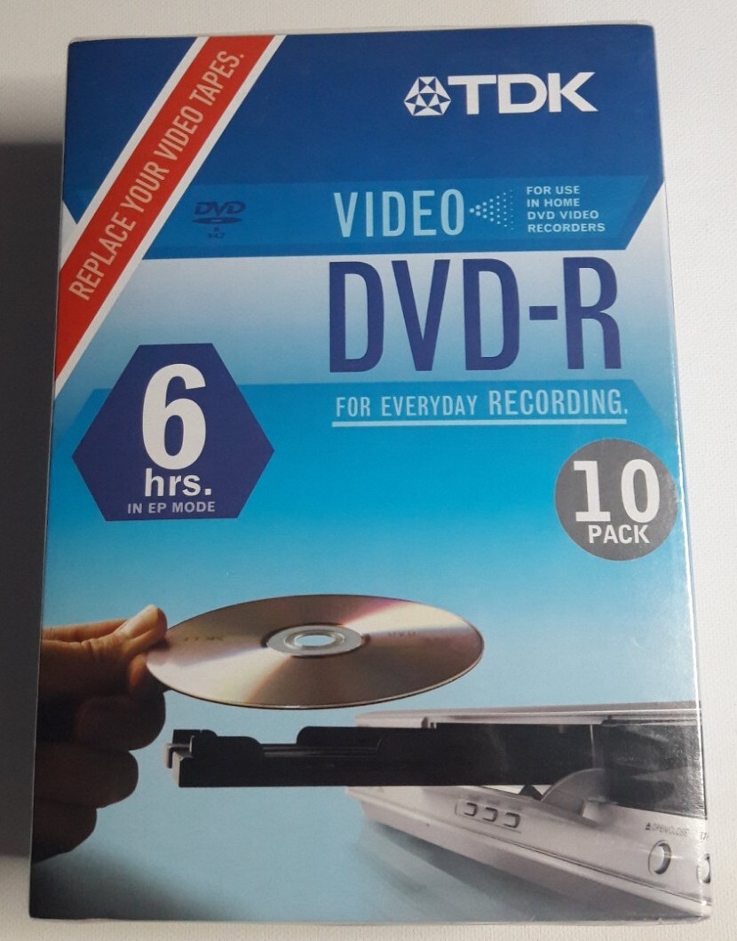 TDK DVD-R 10-Pack Video Recording Discs w/ 10 Clear Tall Cases - NEW IN BOX