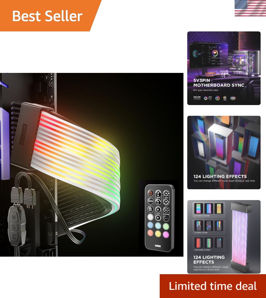 Aurora Pro RGB Cable Cover with 108 Addressable LEDs, RGB Power Cable Cover f...