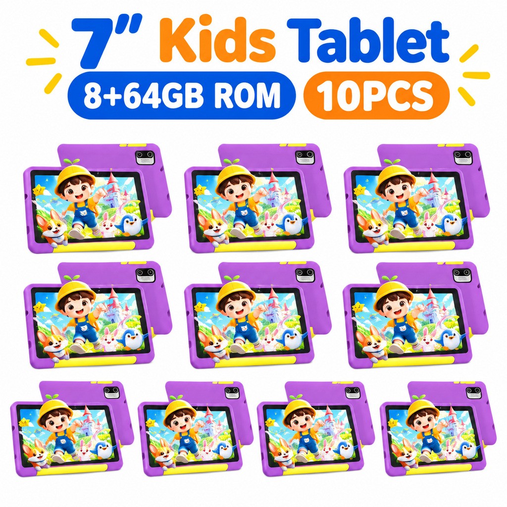 10PCS Kids Tablet 7" Android 13 Dual Camera 8+64GB ROM Wifi Bluetooth Shockproof