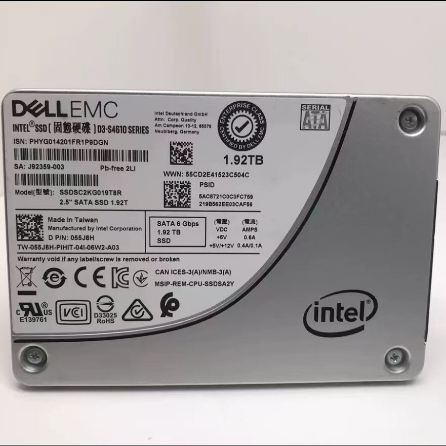 1.92TB Intel S4610 DELL SSD 6Gb/s 2.5" SATA III SSDSC2KG019T8R1 D P/N:: 055J8H