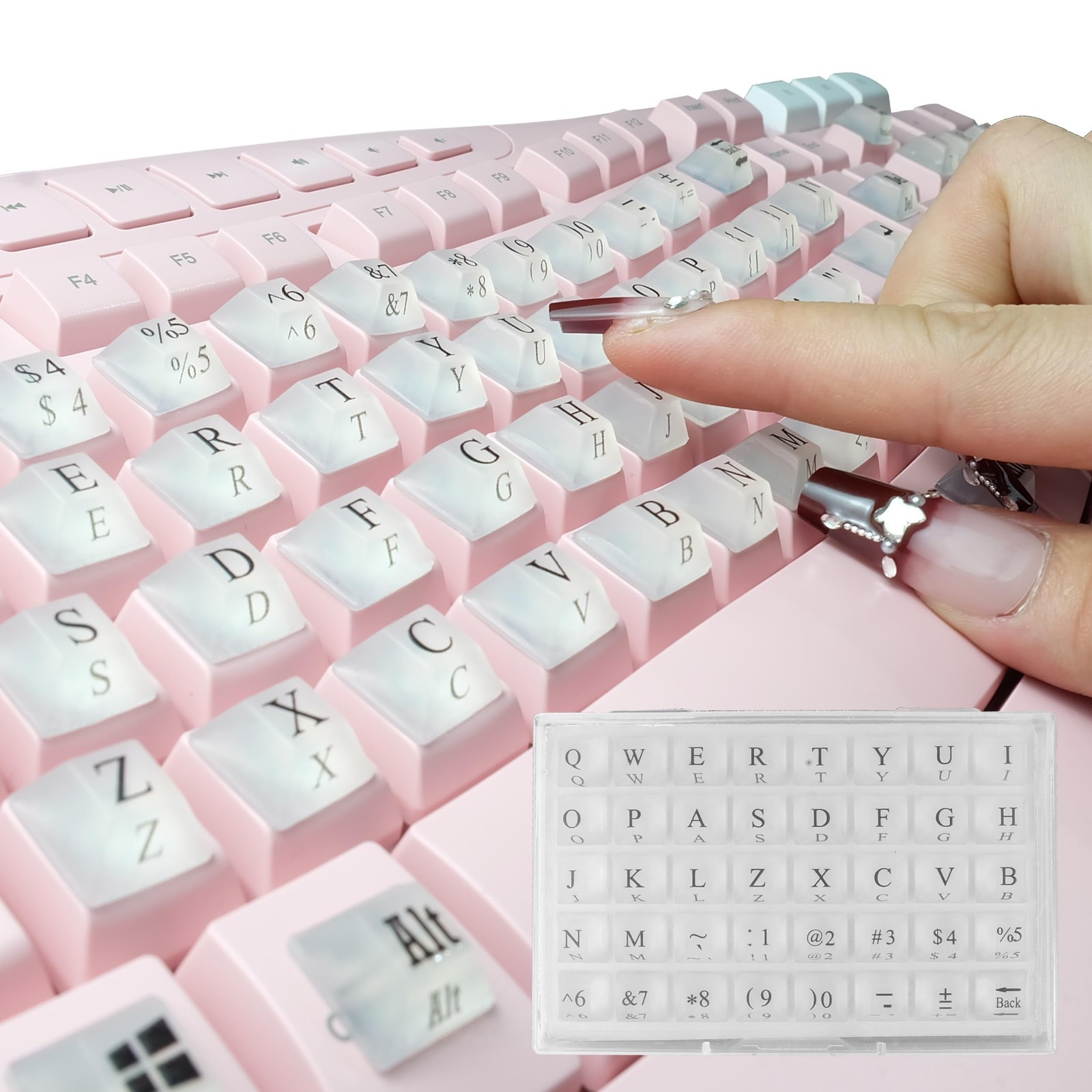 80 Pcs Translucent Keyboard Stickers for Long Nails, Alphanumeric & Symbolic Key