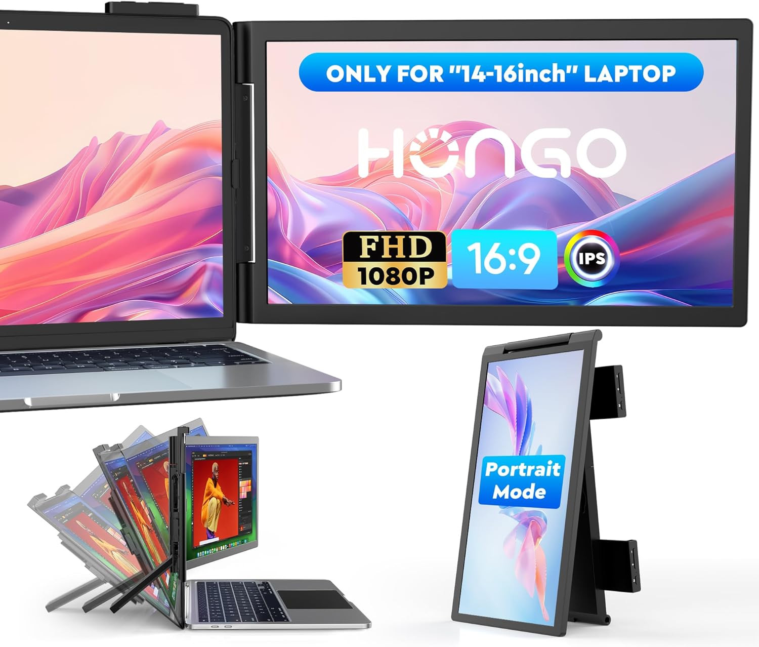 14'' Laptop Screen Extender, FHD 1080P IPS Dual Display Portable Monitor