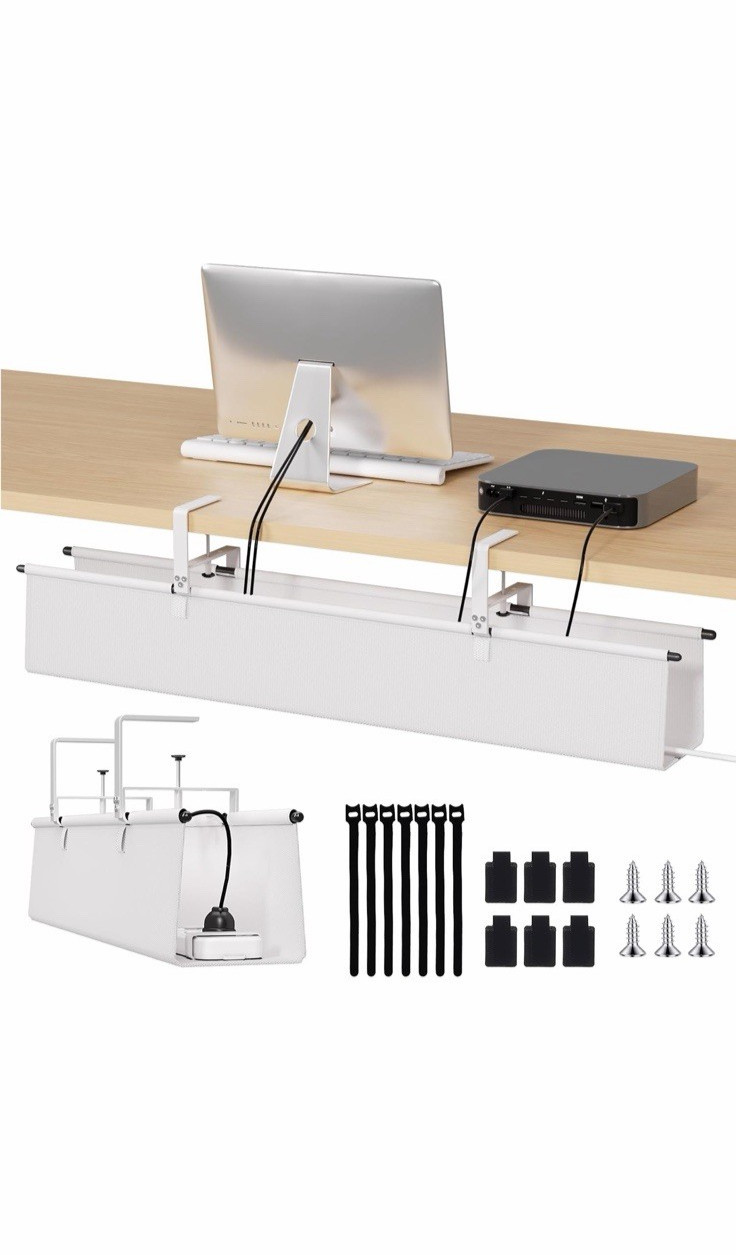Extra Large No Drill Under Desk Cable Management Extra Large (40 In) White  PB28