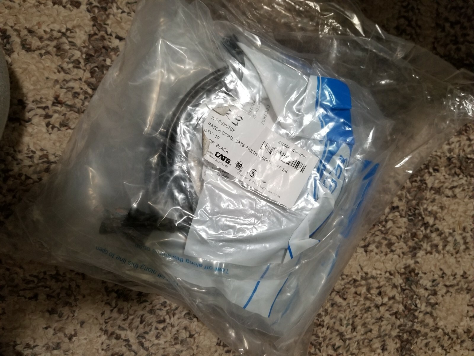 ICC CAT 6, 7' Black Patch Cables (10 Pack)