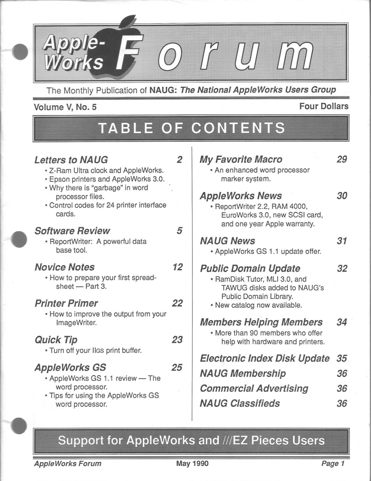 AppleWorks Forum Magazine, May 1990 for Apple II II+ IIe IIc IIgs