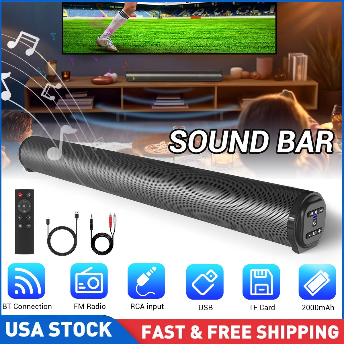 Surround Sound Bar Wireless Subwoofer 4 Speaker System TV Home Theater & Remote