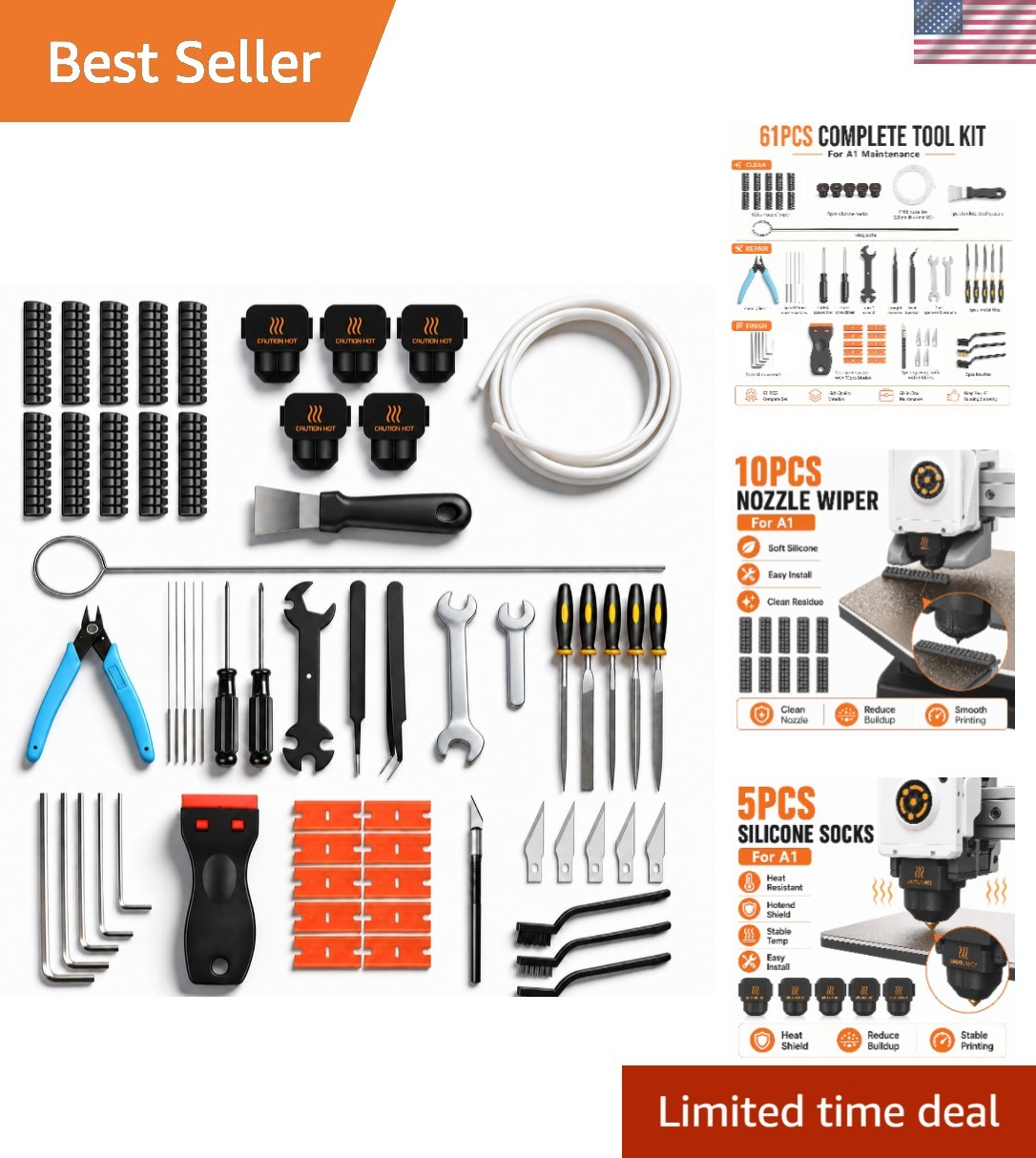 61-Piece 3D Printer Tool Kit for Bambu Lab A1/A1 Combo, Maintenance Set