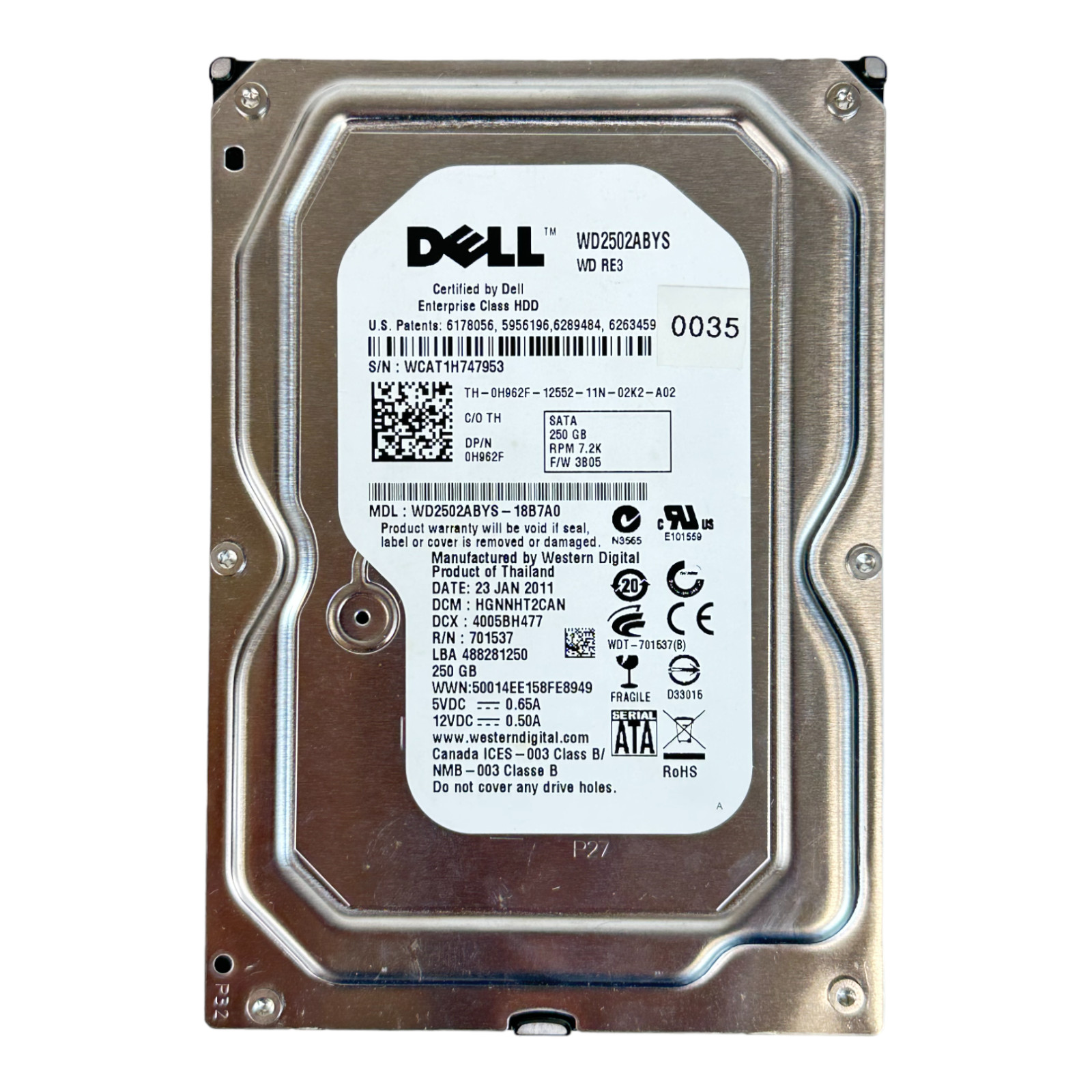 WD WD2502ABYS 250Gb 7.2K SATA 3.5" HDD 16Mb Cache Dell 0H962F