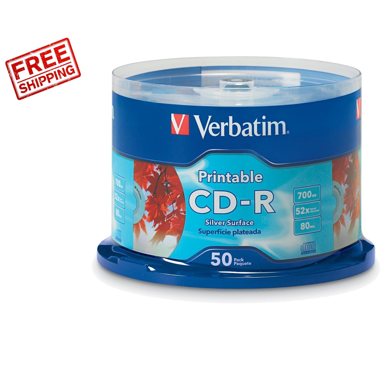 Verbatim Silver Inkjet Printable CD-R 52X Discs - 50pk Spindle for Custom Albums
