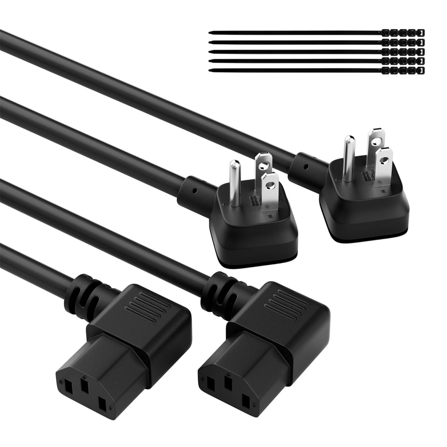 3-Prong 45 Degree Flat to 90 Angled Plug Power Cord 3 Ft/2 Pack, Heatproof Fl...