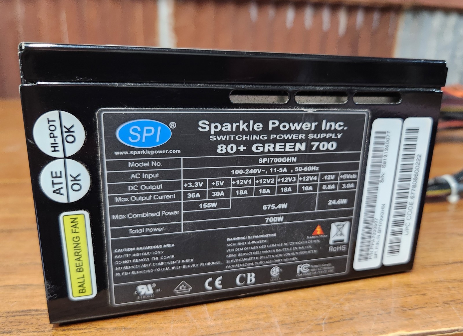 Sparkle Power SPI 80+ Green 700 SPI700GHN 700W ATX Power Supply