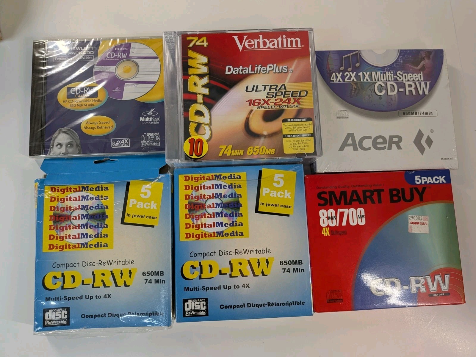 Vintage Blank CD-RW Lot Verbatim HP Acer Smart Buy DigitalMedia 650MB 700MB 