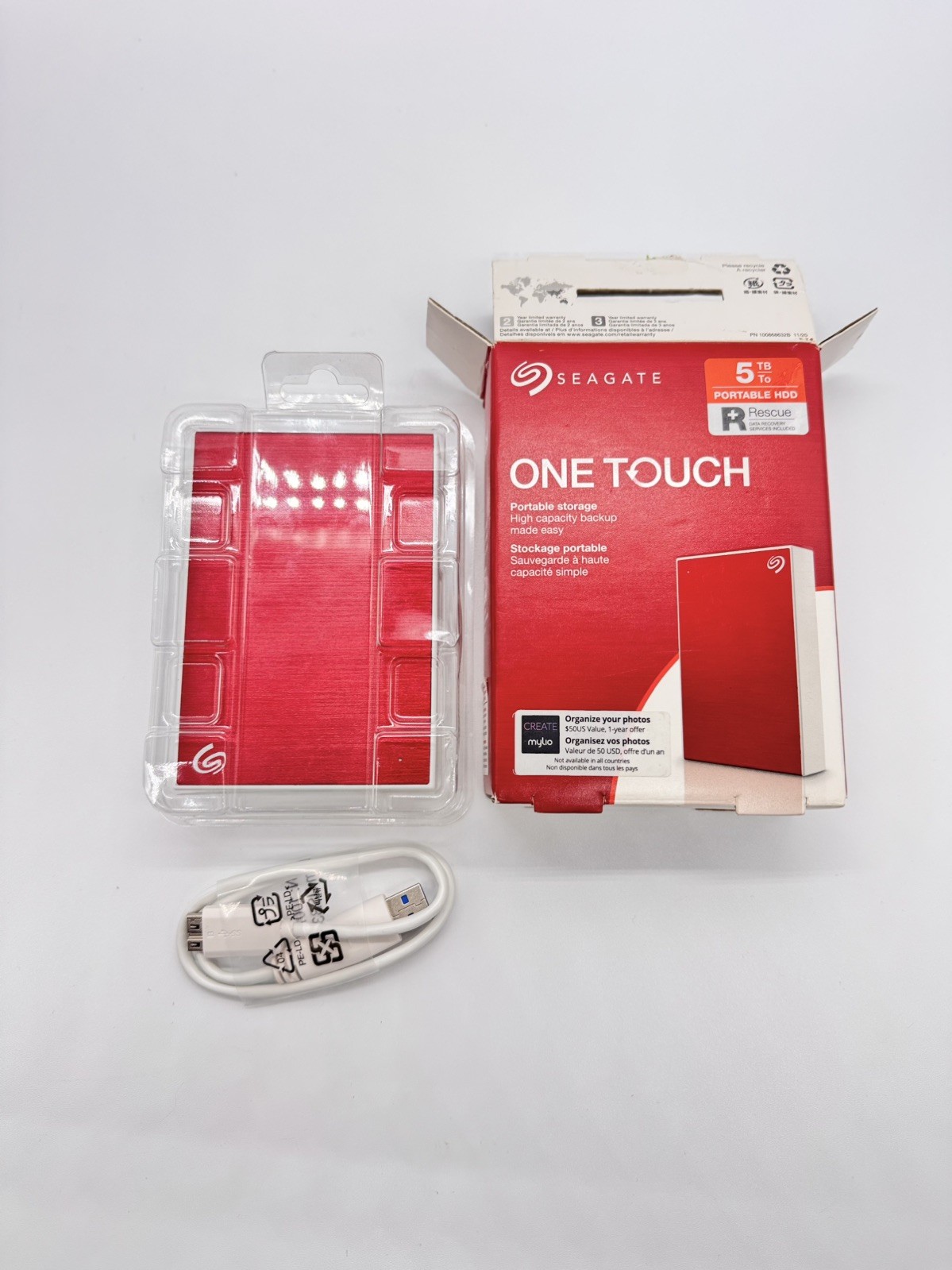 Seagate One Touch USB External Hard Drive 5 TB - red