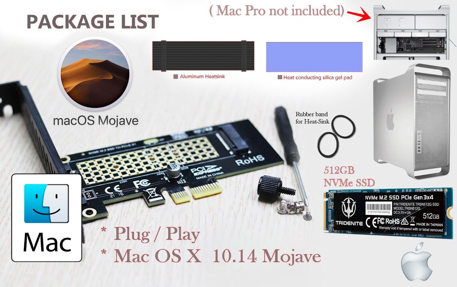 Mac Pro 2012 5,1 - NVMe SSD  Upgrade Kit. Pre-installed Mojave + NVMe card.