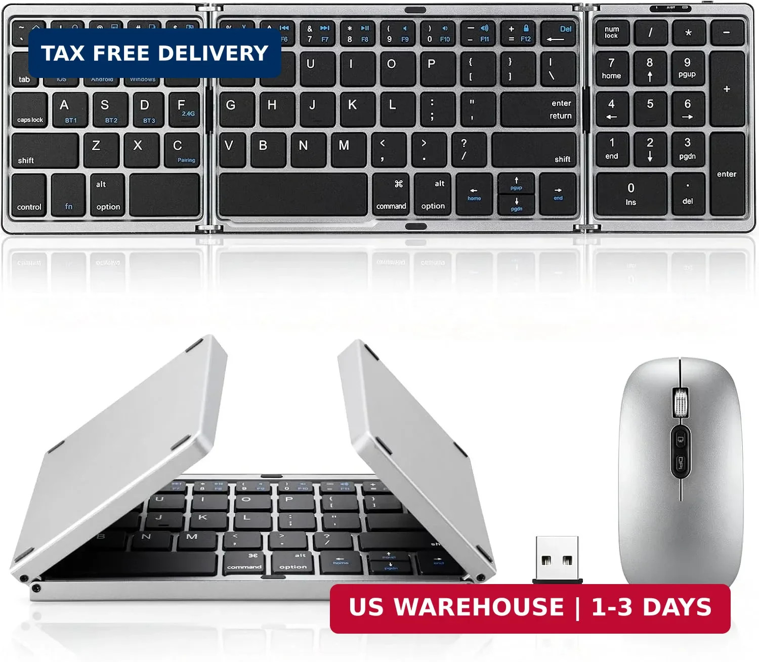 Foldable Keyboard and Mouse, Bluetooth Dual Model Folding, 2.4G + BT5.0 x 3, Ful