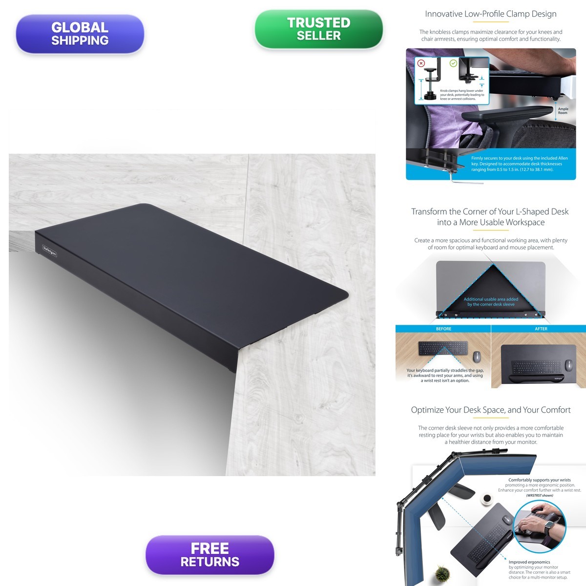 StarTech DSKCRNRSLV Clamp-On Steel Desk Corner Sleeve for L-Shaped/Corner