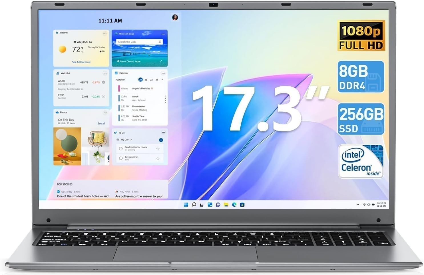 2025 Laptop Computer SGIN 17.3" FHD Notebook 8GB RAM 256GB SSD Natural Black