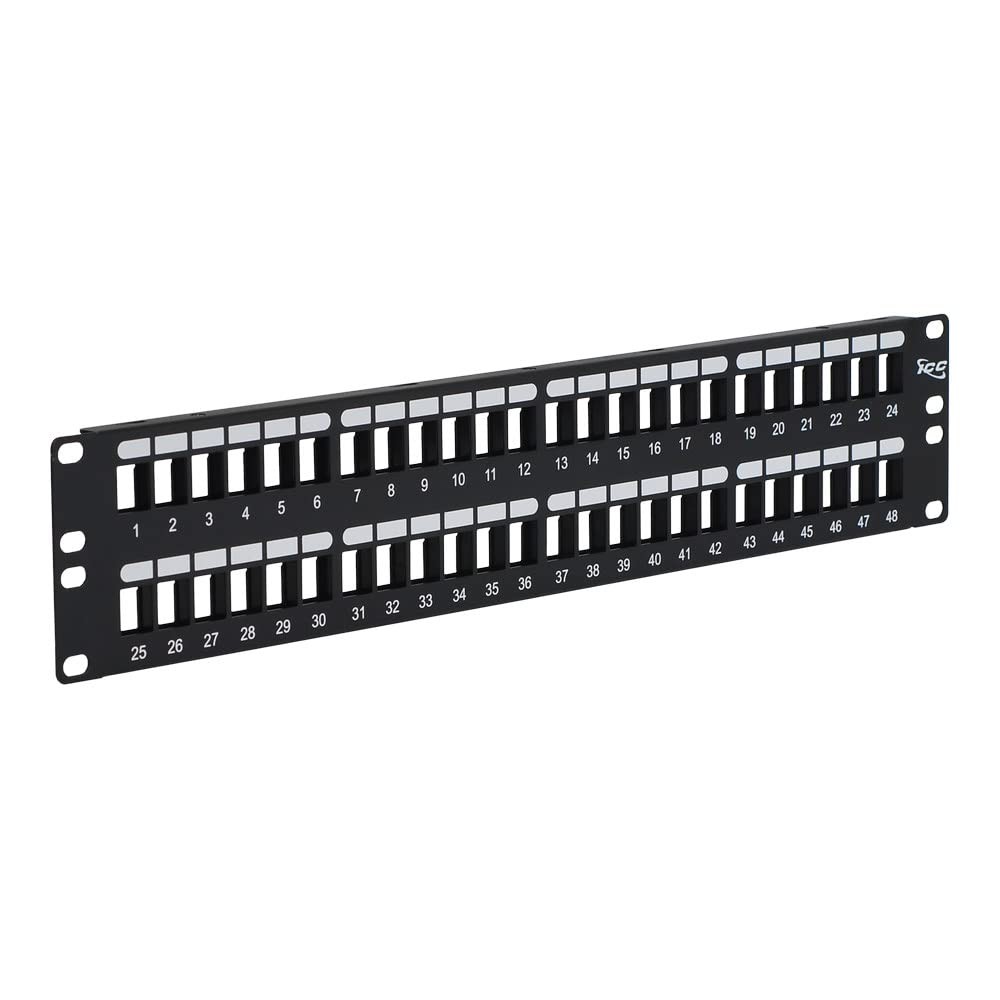 48-Port Blank Keystone Patch Panel, 2U, for Slim Body Jacks, Black